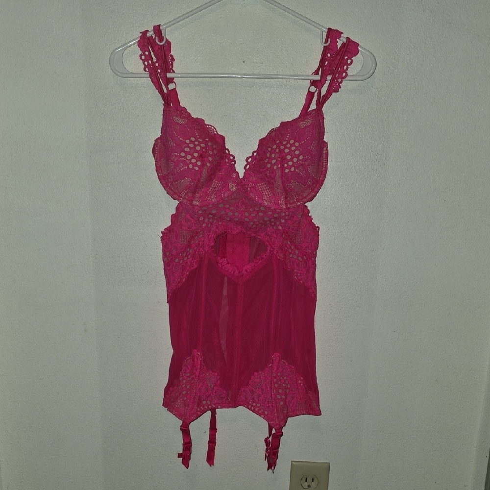 Victoria's Secret Hot Pink Lace Chemise